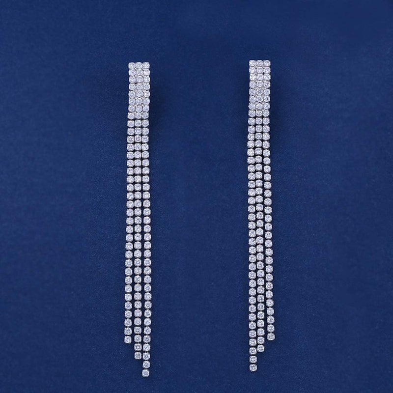 YOQUCOL Cubic Zirconia Crystal Long Drop Dangle Tassel Clip On Earrings CZ Not Pierced For Women - Image 3